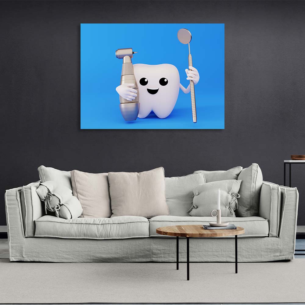 For dentistry tooth with instruments on a blue background Canvas Wall Art Print