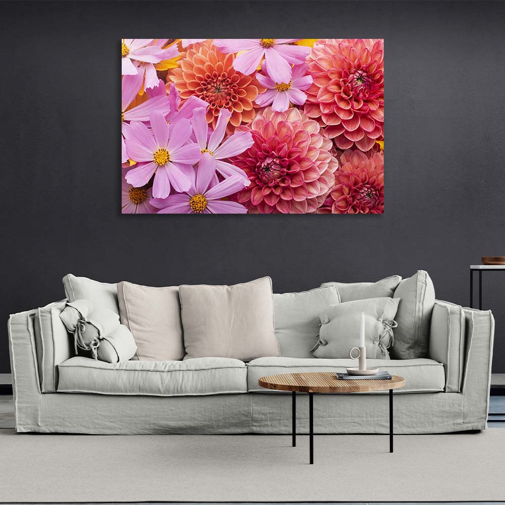 Kunstdruck auf Leinwand, Rosa Dahlien