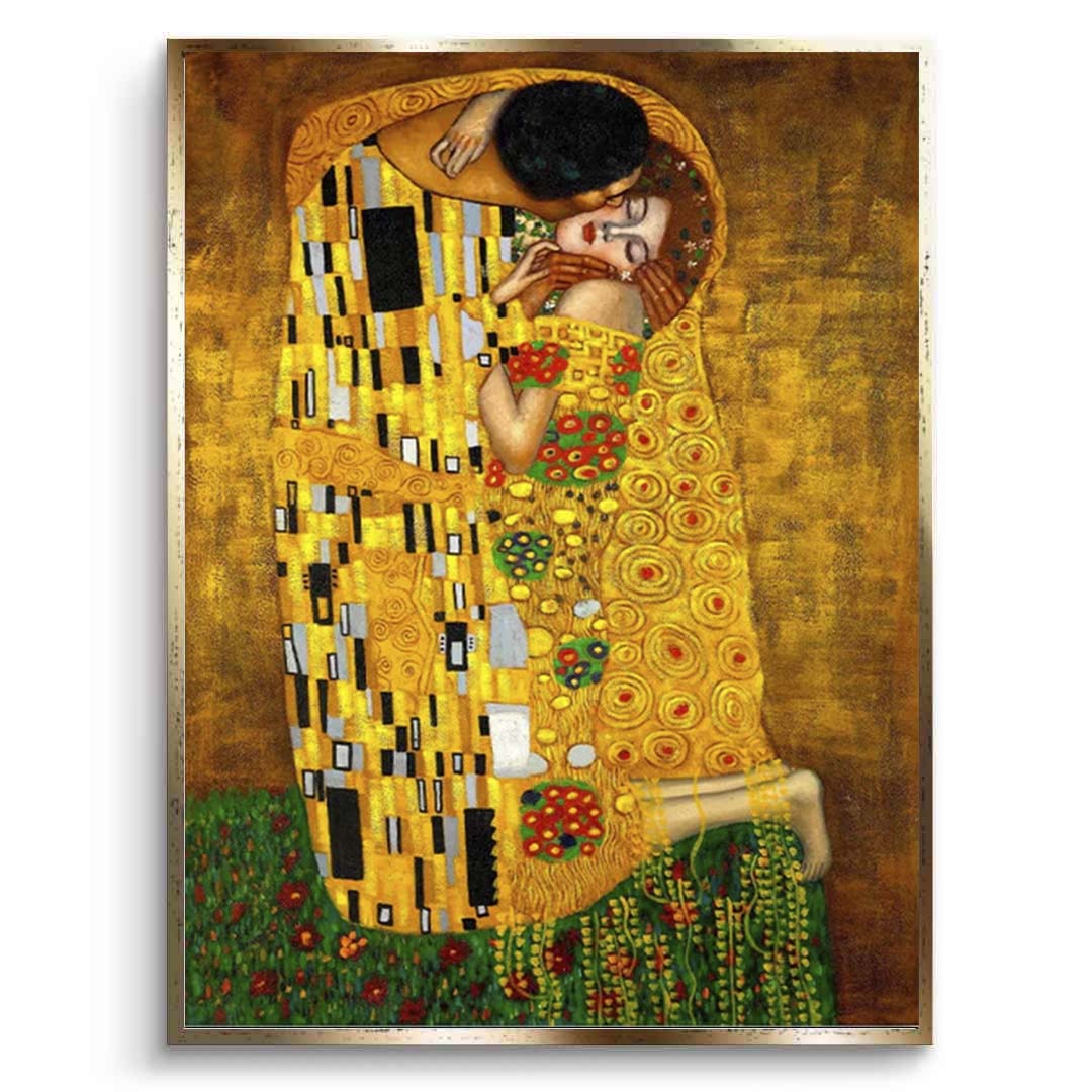 Reproduktion „Der Kuss“ von Gustav Klimt, Reproduktion auf Leinwand, Wand-Kunstdruck