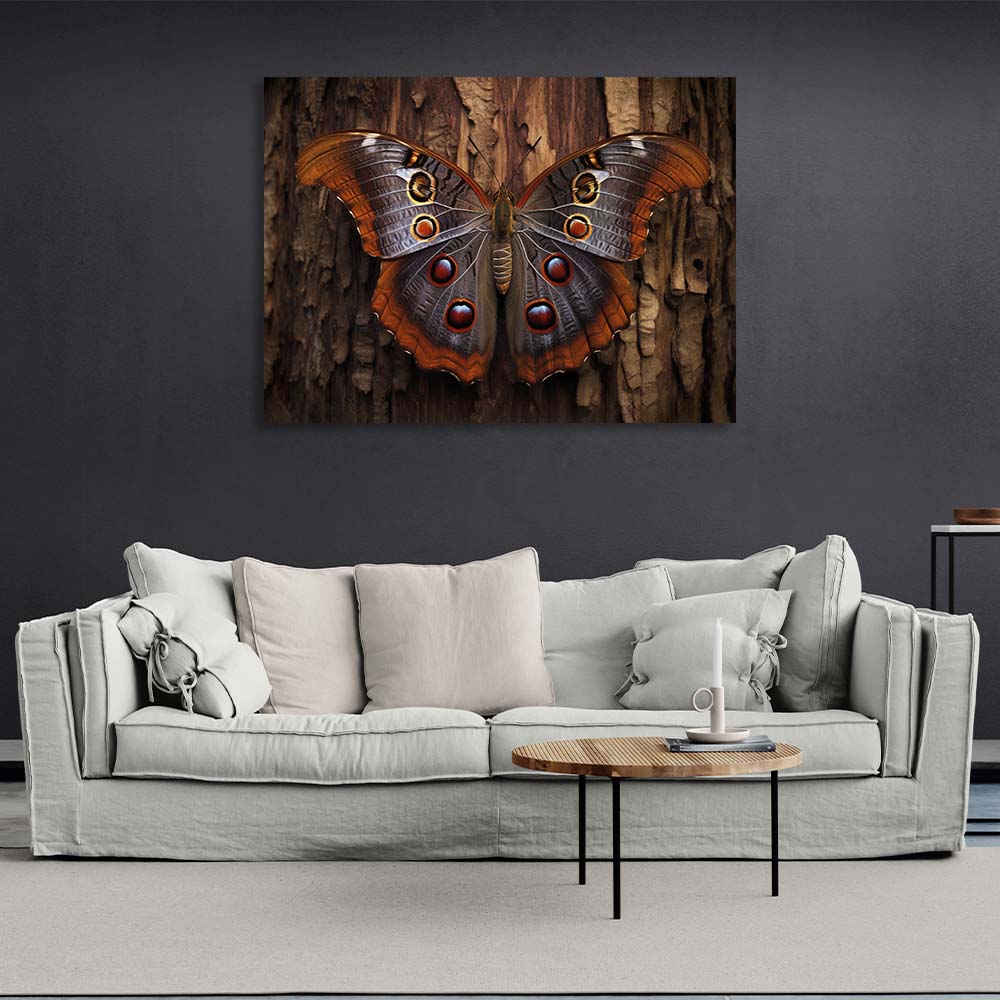 A butterfly on a tree Canvas Wall Art Print