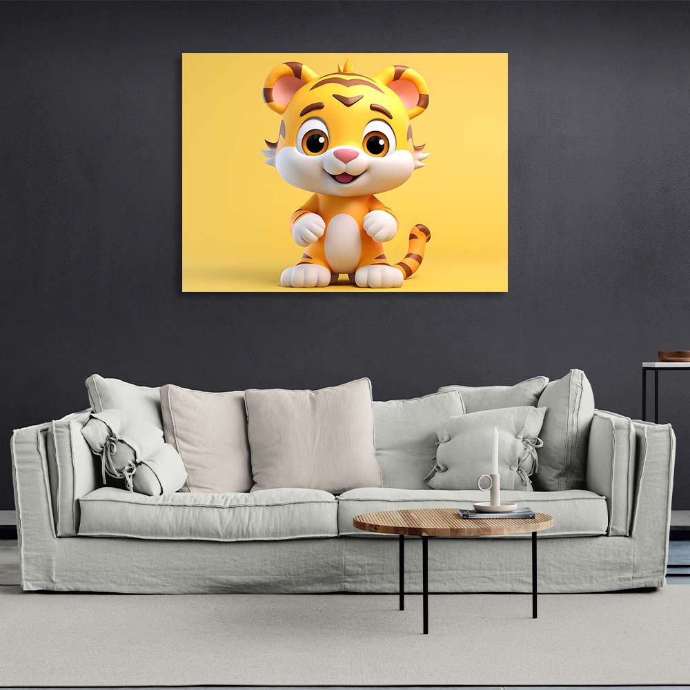 Canvas Wall Art Print Tiger cub on yellow background