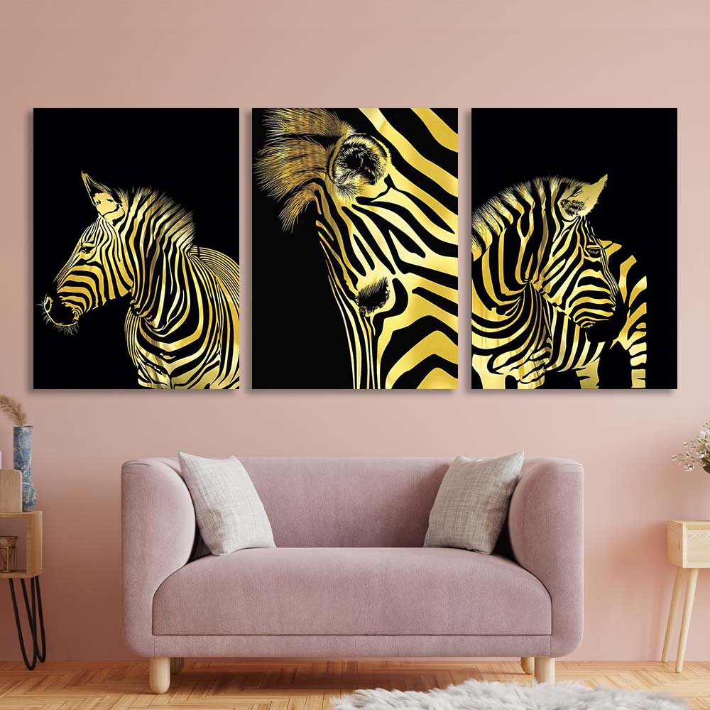 Mehrteiliger Kunstdruck auf Leinwand, Goldenes Zebra