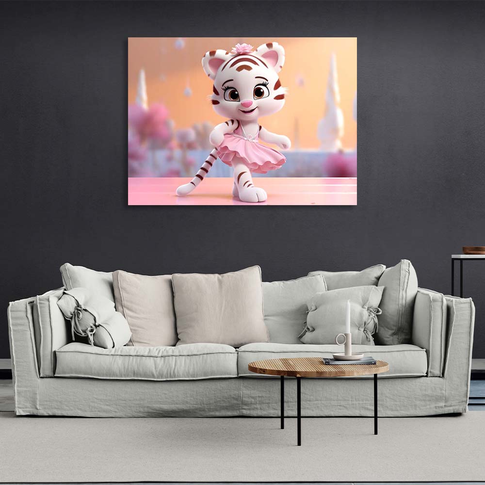 Kunstdruck auf Leinwand, Motiv: Tiger im rosa Rock