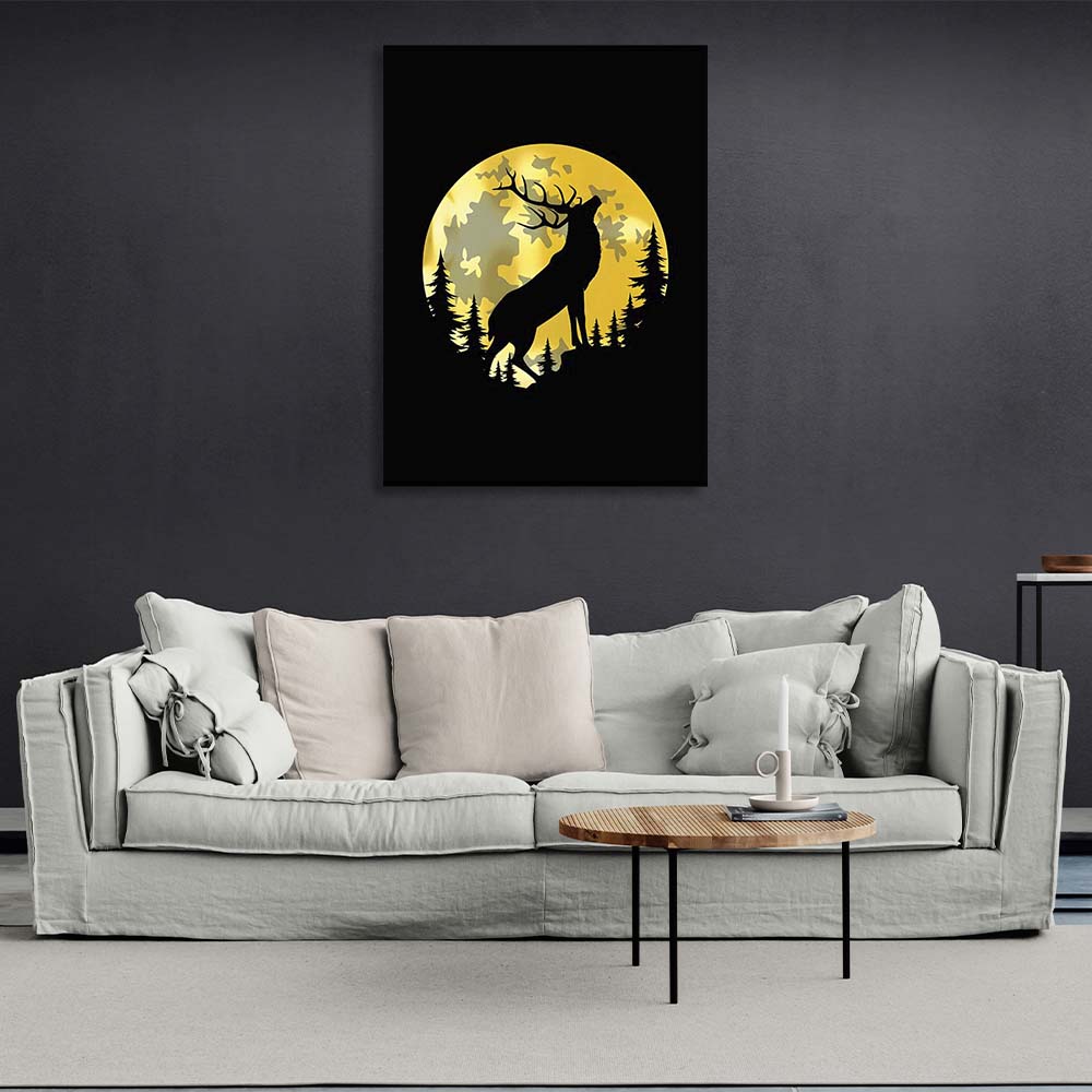 Canvas Wall Art Print Stag on the background of the golden moon