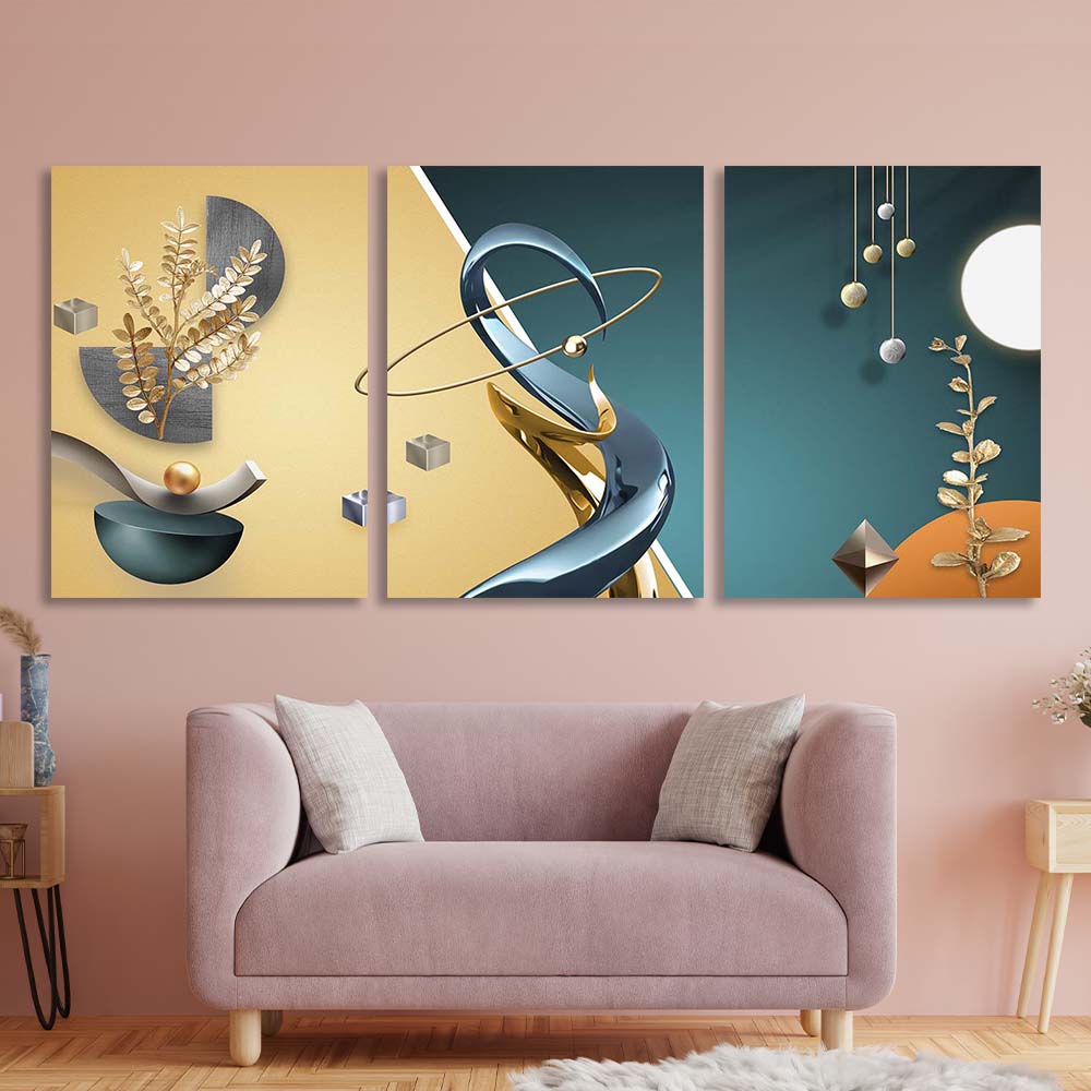 Multi Panel Canvas Wall Art Print Blue-gold abstraction