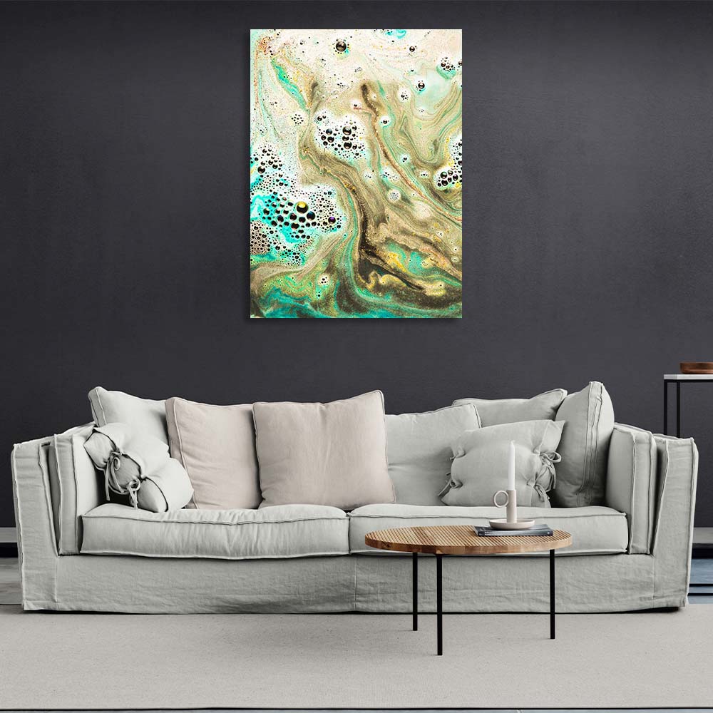 Abstraction Canvas Wall Art Print Beige and turquoise paint divorces on water