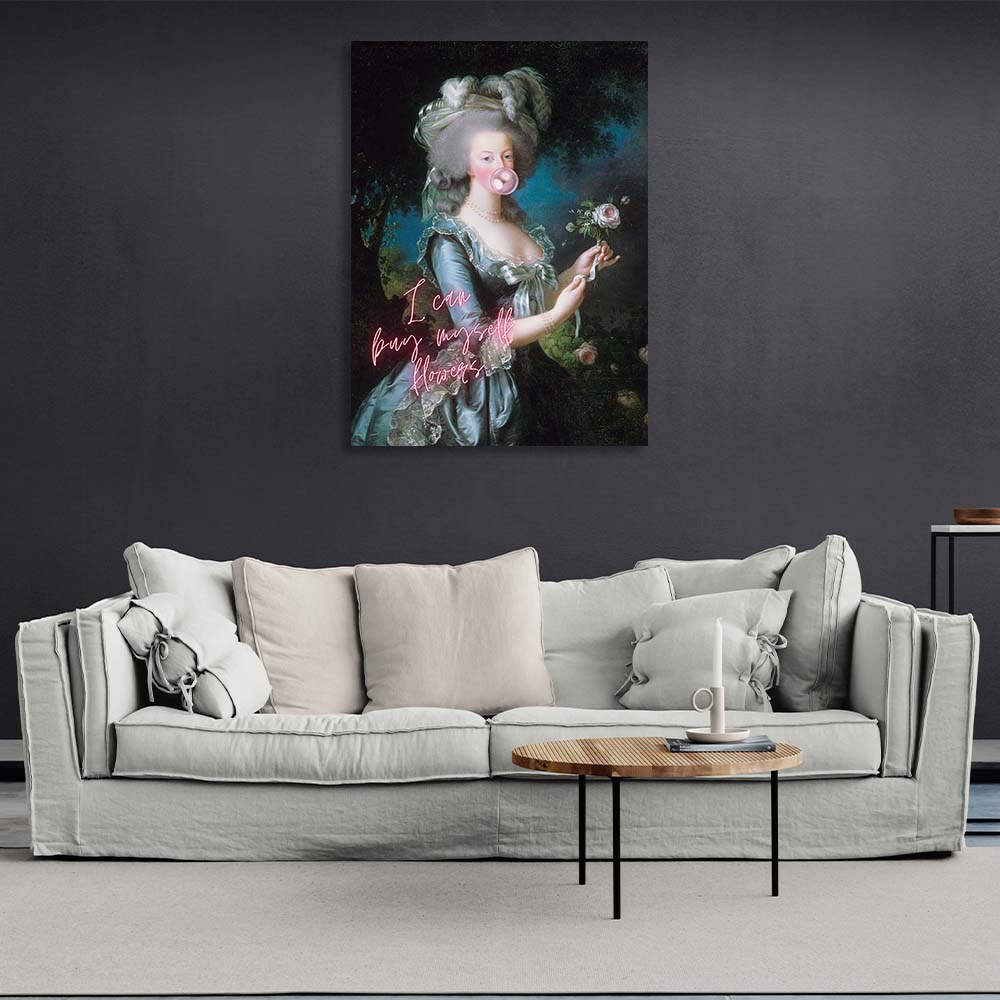 Kunstdruck auf Leinwand, Marie Antoinette. Ich werde mir Blumen kaufen