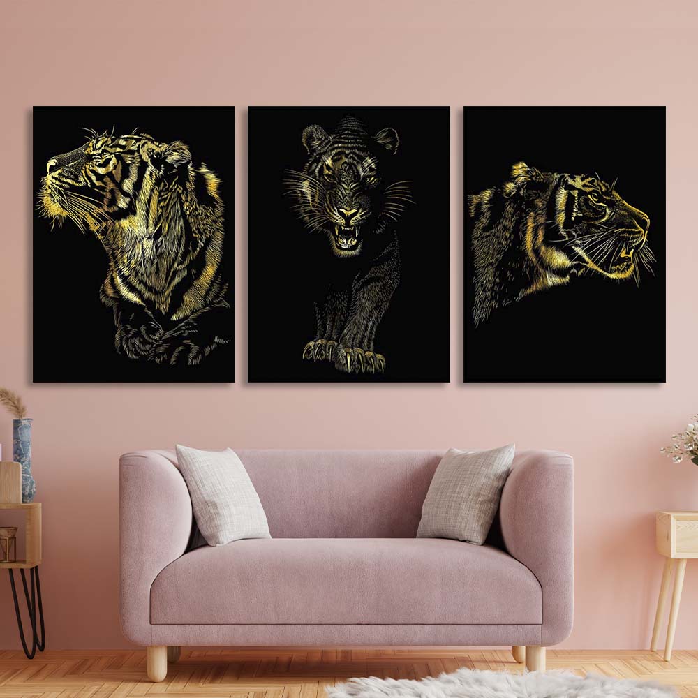 Kunstdruck auf Leinwand, mehrteilig, Goldener Tiger