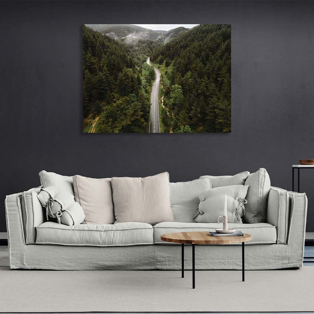 Canvas Wall Art Print Road through the misty forest