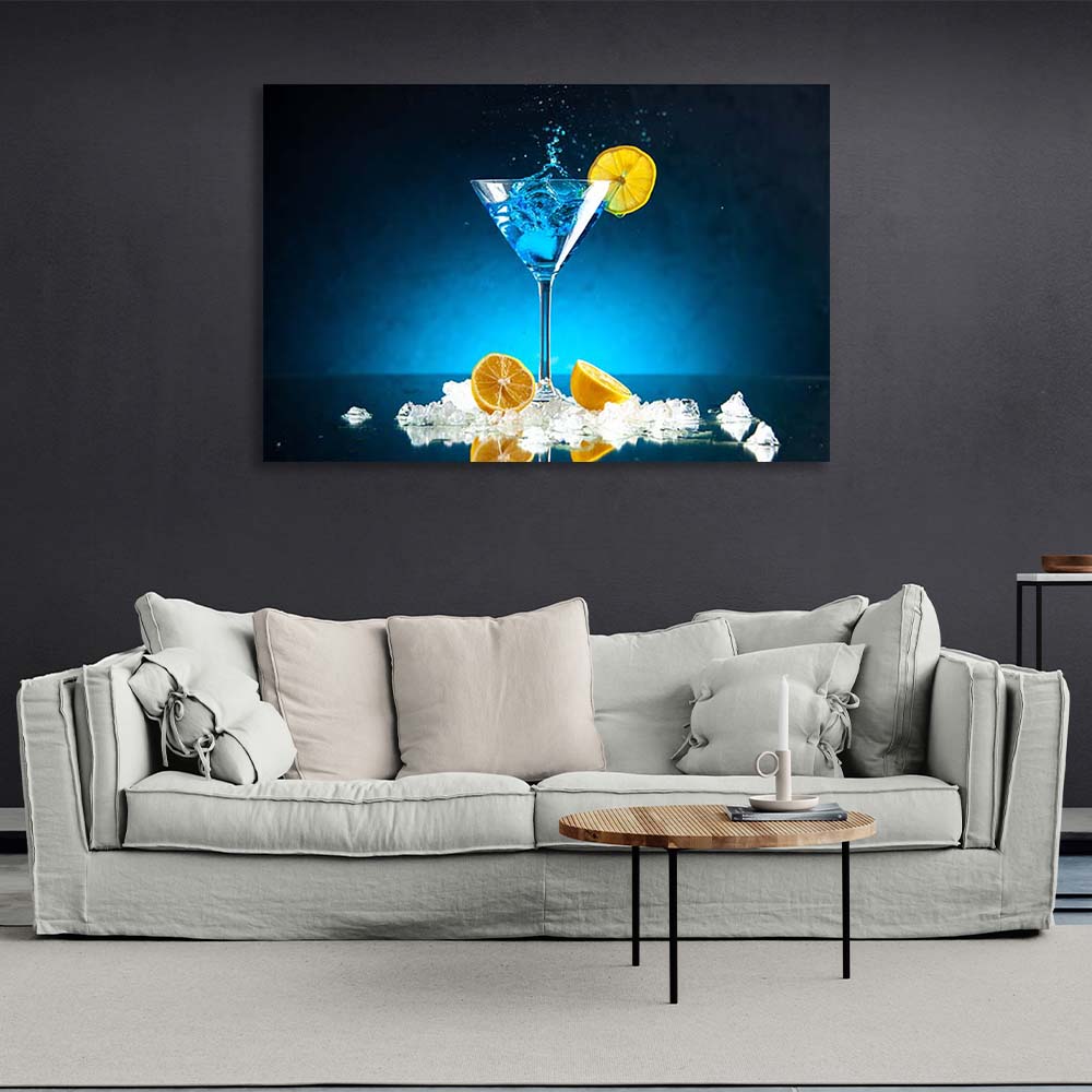 Canvas Wall Art Print For Kitchen Blue Lagoon with lemon