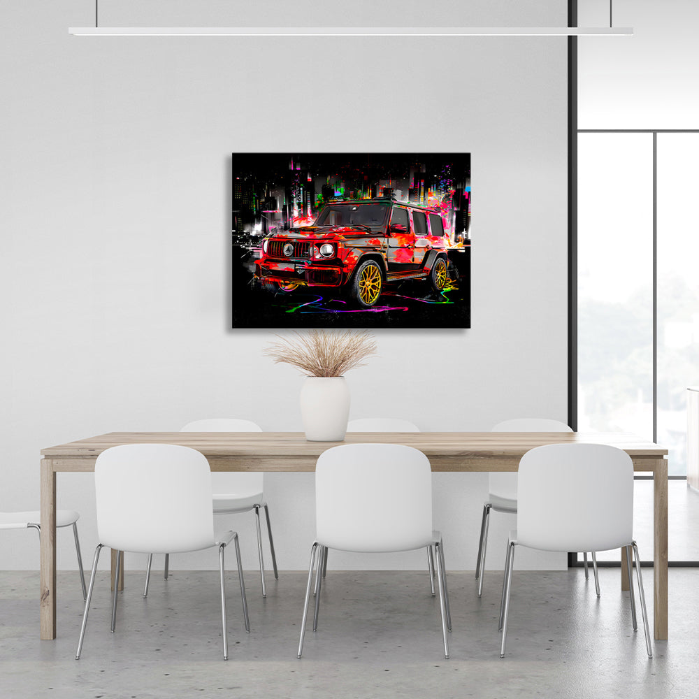 Mercedes G class car on the background of the night city Canvas Wall Art Print