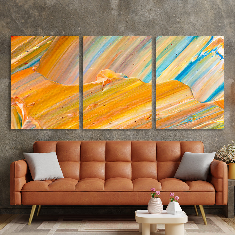 Abstraction yellow-blue with beige Multi Panel Canvas Wall Art Print