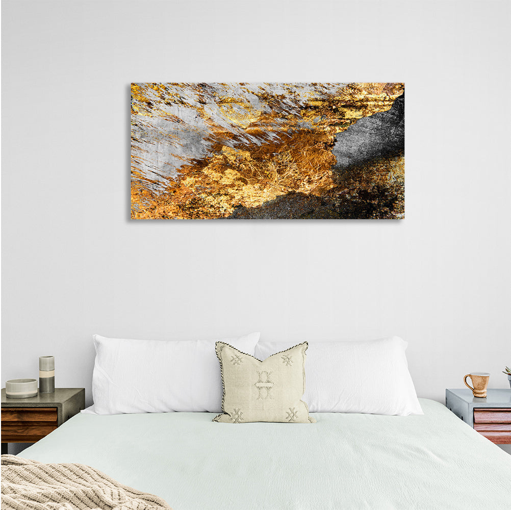 Abstraction grunge with gold black and white horizontal Abstraction Canvas Wall Art Print