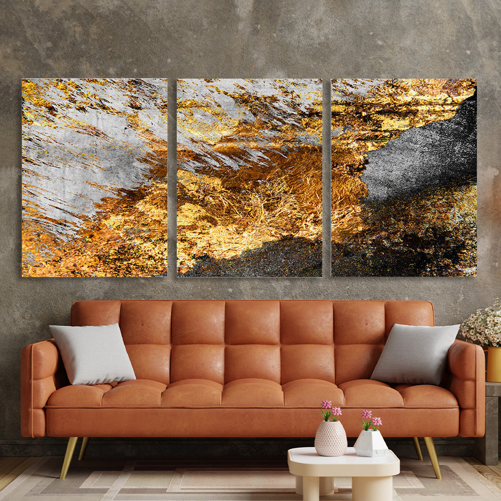 Abstraction grunge with gold black and white Multi Panel Canvas Wall Art Print