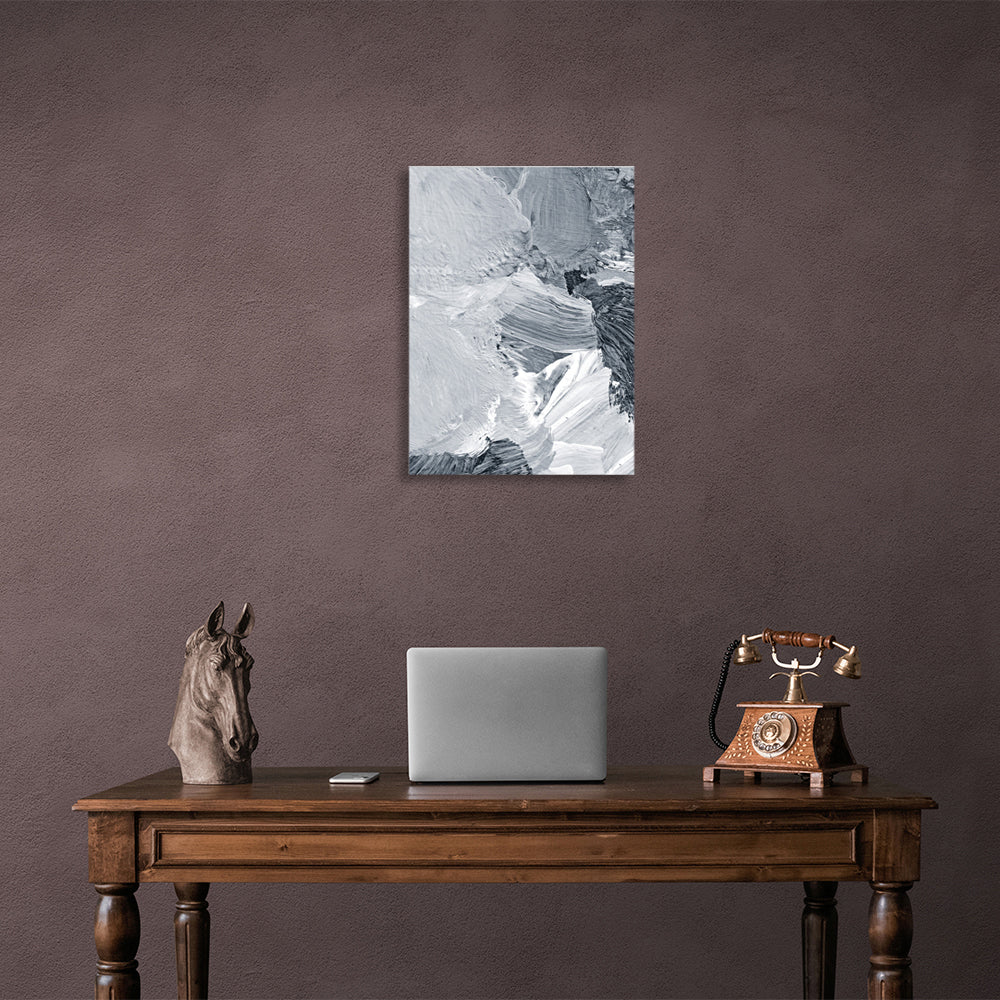 Abstraction gray and white strokes Abstraction Canvas Wall Art Print