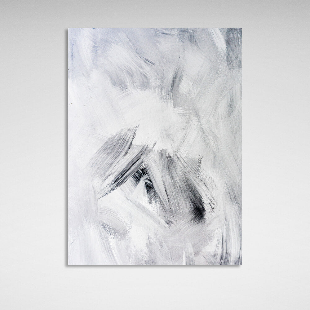 Abstract white and gray strokes Abstraction Canvas Wall Art Print