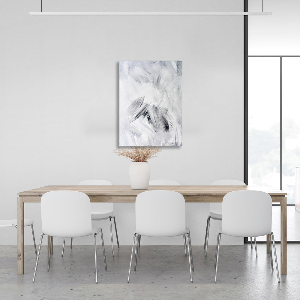 Abstract white and gray strokes Abstraction Canvas Wall Art Print