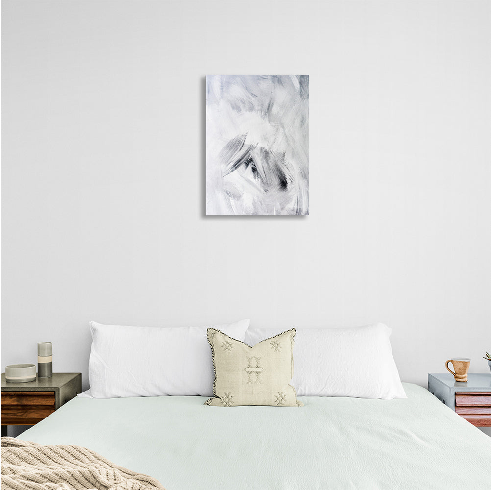 Abstract white and gray strokes Abstraction Canvas Wall Art Print