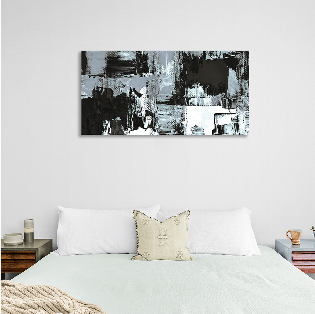 Abstraction horizontal black and white strokes Abstraction Canvas Wall Art Print