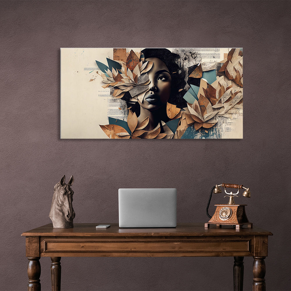 A girl with leaves in the background of a book Canvas Wall Art Print