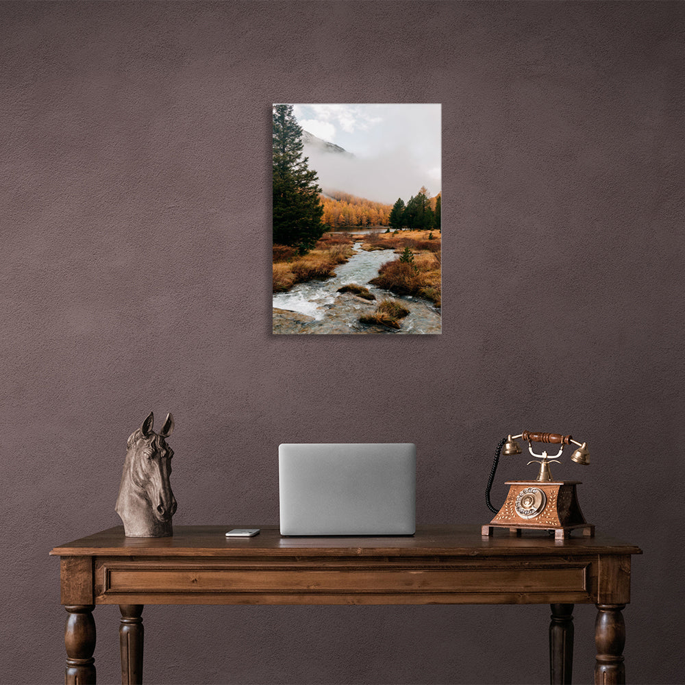 A mountain river in an autumn forest Canvas Wall Art Print