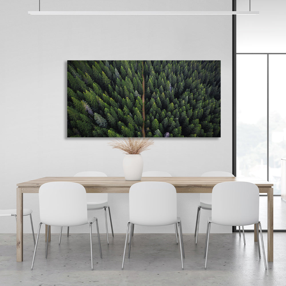 The road through the coniferous forest Canvas Wall Art Print