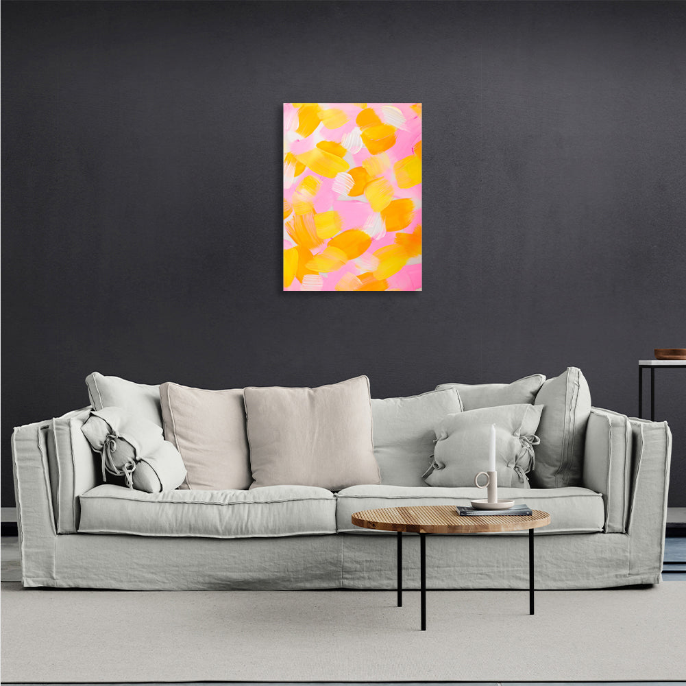 Abstraction yellow and white strokes on a pink background Abstraction Canvas Wall Art Print