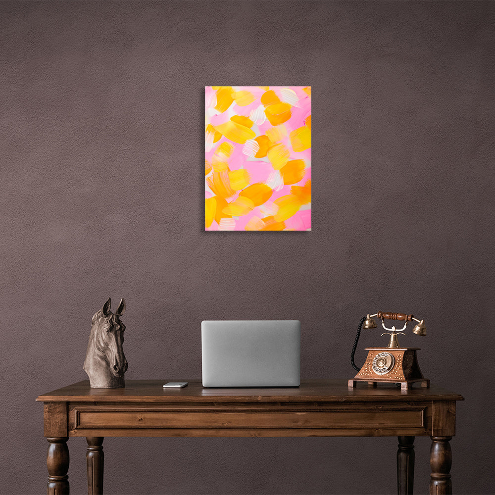 Abstraction yellow and white strokes on a pink background Abstraction Canvas Wall Art Print