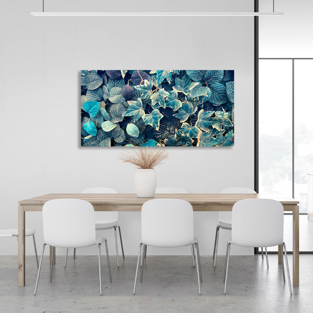 Blue ivy and fittoni leaves Canvas Wall Art Print