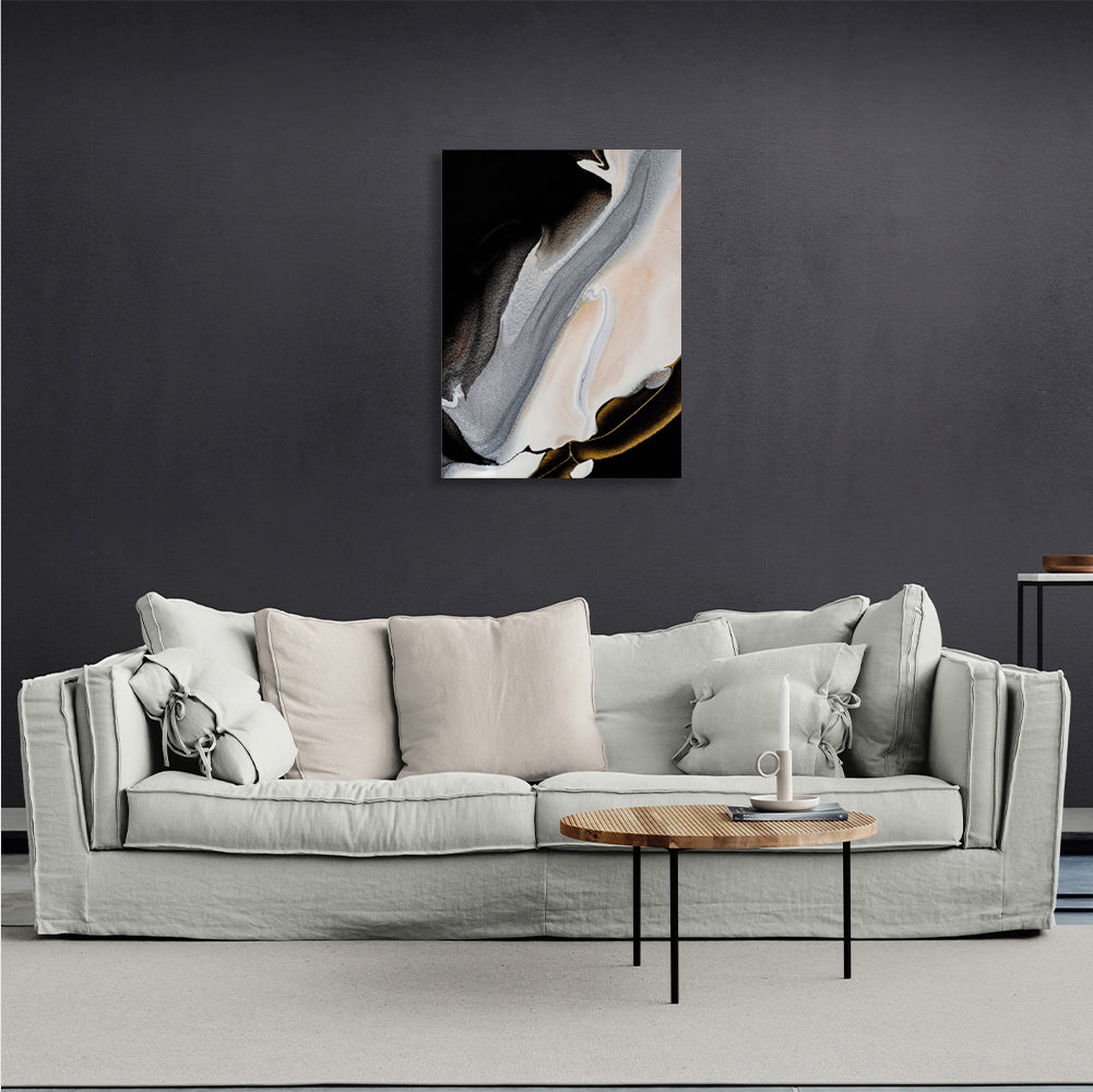 Abstraktion schwarz und grau mit beige und gold Abstraktion Leinwand Wand Kunstdruck