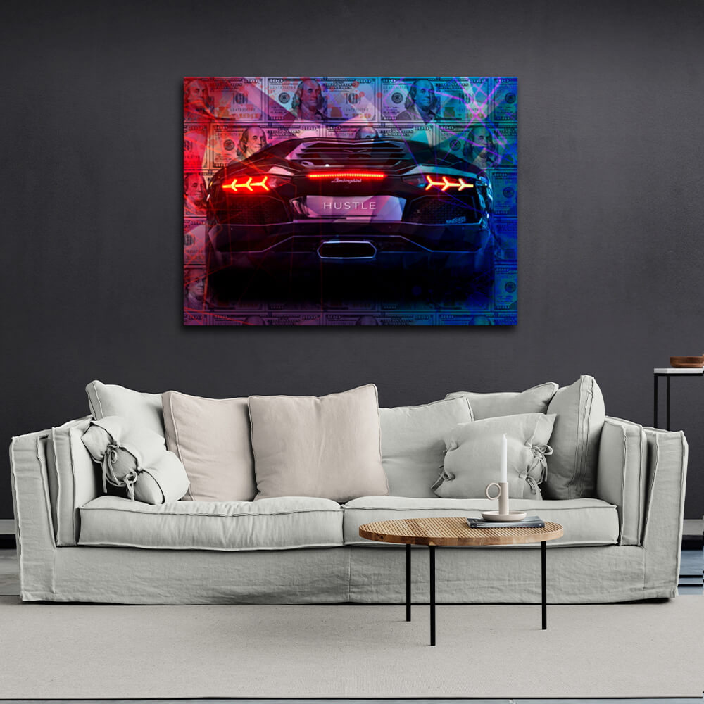 For motivation Dollars and Lamborghini Hustle Motivational Canvas Wall Art Print