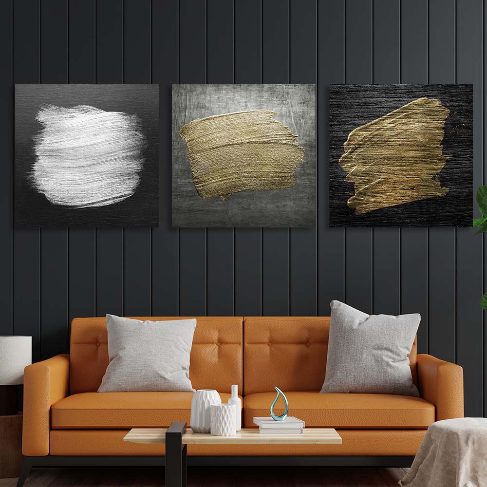 Paint strokes on a dark gray background Multi Panel Canvas Wall Art Print