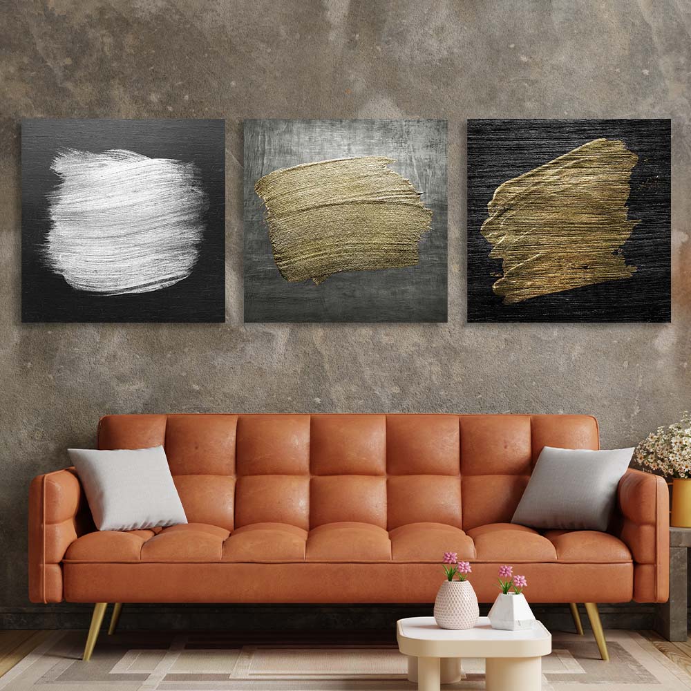 Paint strokes on a dark gray background Multi Panel Canvas Wall Art Print