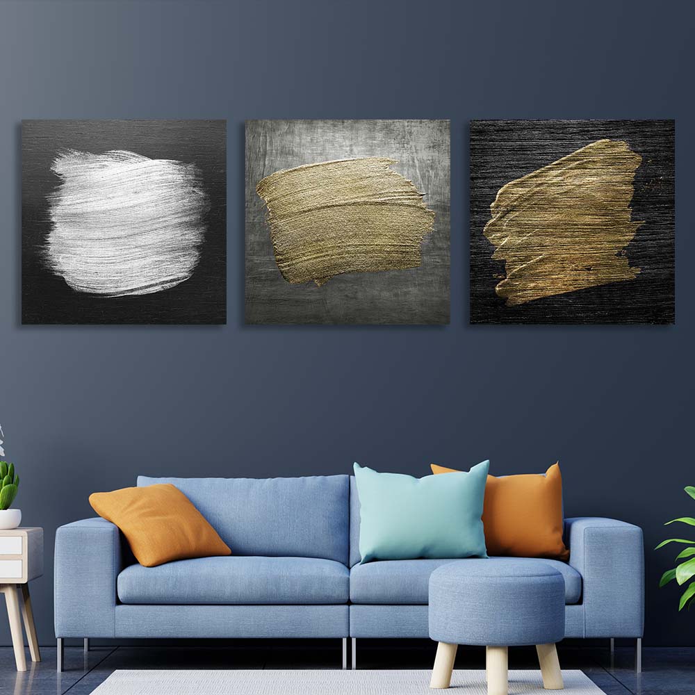 Paint strokes on a dark gray background Multi Panel Canvas Wall Art Print