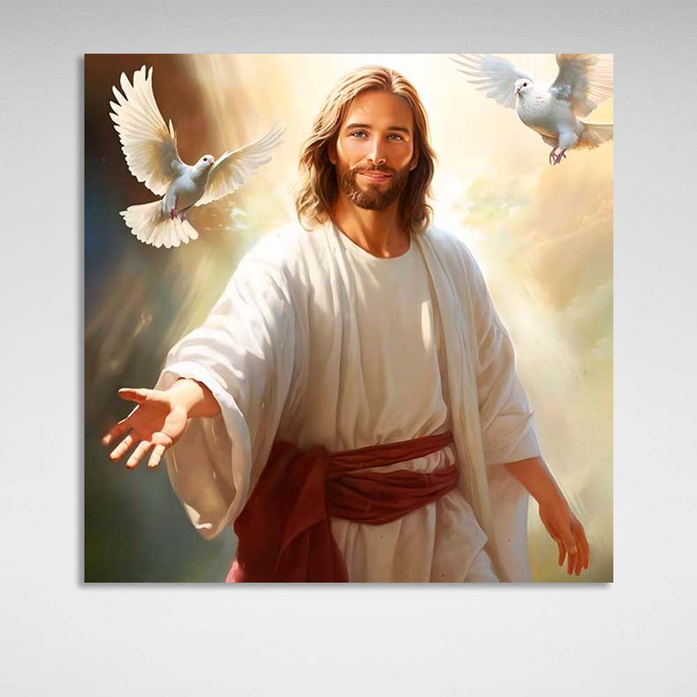 Jesus and the doves Canvas Wall Art Print