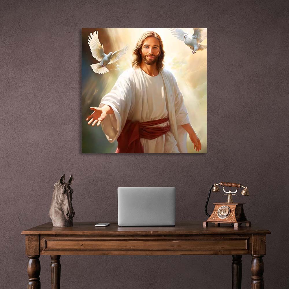 Jesus and the doves Canvas Wall Art Print