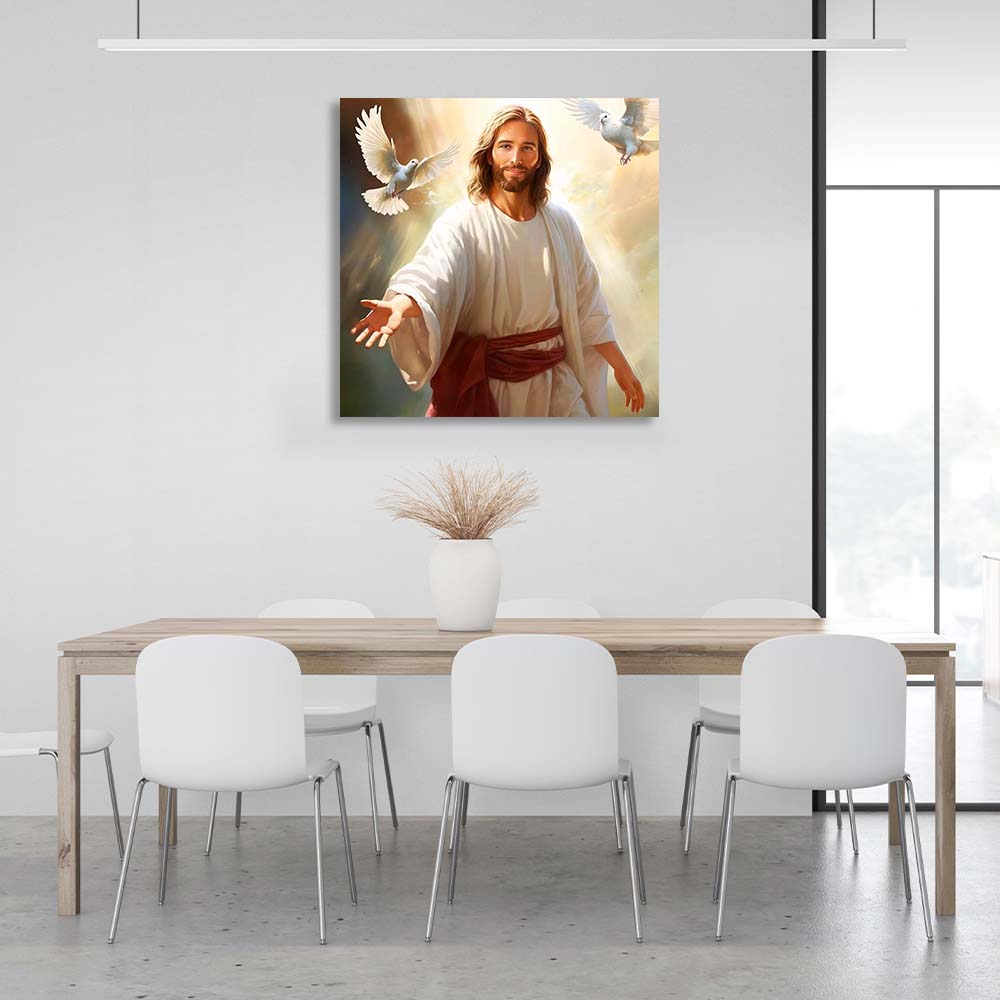 Jesus and the doves Canvas Wall Art Print