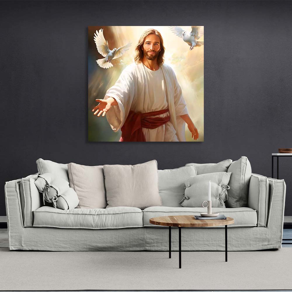 Leinwandbild „Jesus und die Tauben“, Wandbild