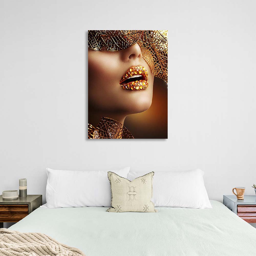 The girl with the golden leaves Canvas Wall Art Print