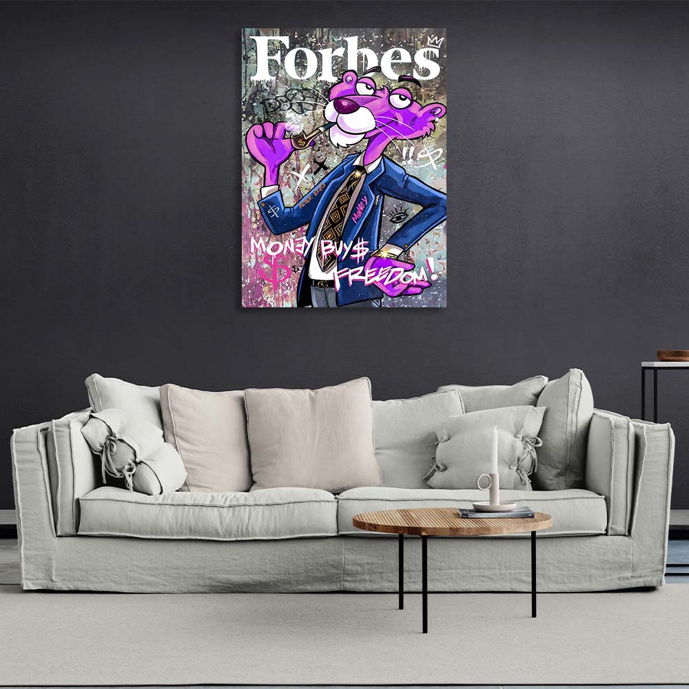 Pink Panther auf dem Cover des Forbes-Leinwand-Kunstdrucks