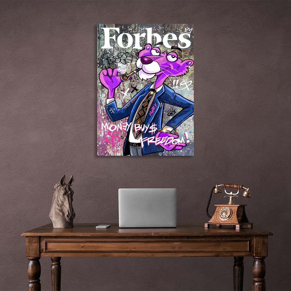 Pink Panther auf dem Cover des Forbes-Leinwand-Kunstdrucks