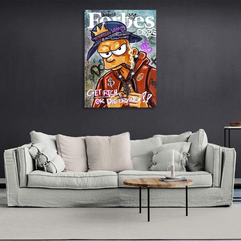 Bart Simpson auf dem Cover des Forbes-Leinwand-Kunstdrucks