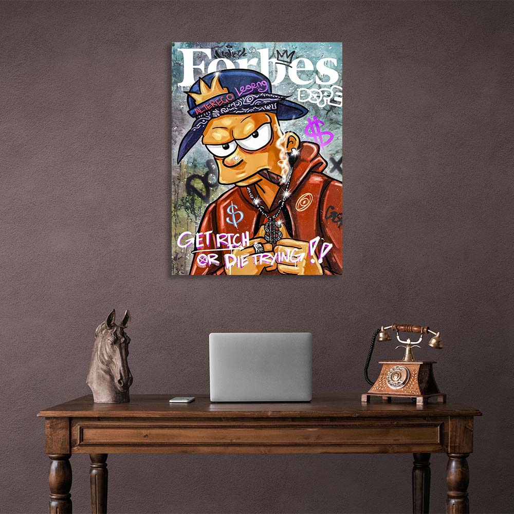 Bart Simpson auf dem Cover des Forbes-Leinwand-Kunstdrucks