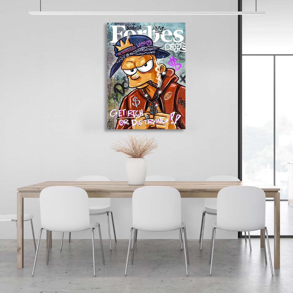 Bart Simpson auf dem Cover des Forbes-Leinwand-Kunstdrucks