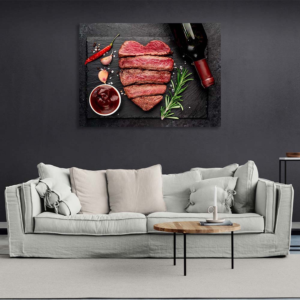 Steak and red wine Canvas Wall Art Print For Kitchen