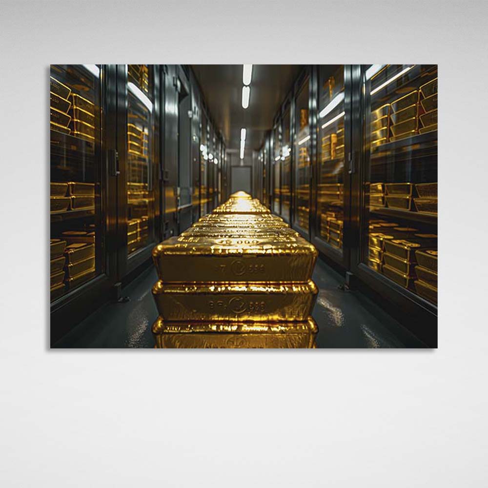 Goldbarren im Tresor Motivierender Kunstdruck auf Leinwand