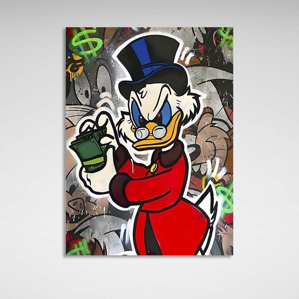 Scrooge with a wad of dollars Inspirational Canvas Wall Art Print