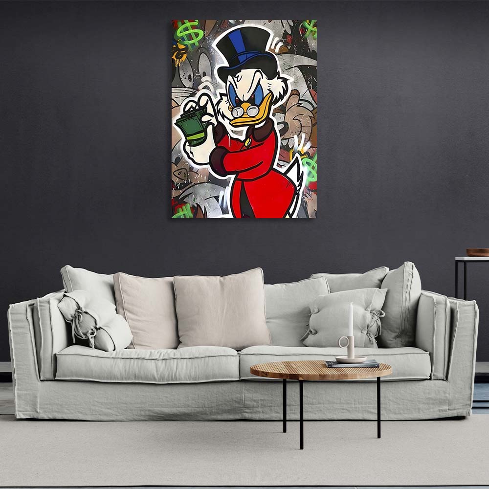 Scrooge with a wad of dollars Inspirational Canvas Wall Art Print