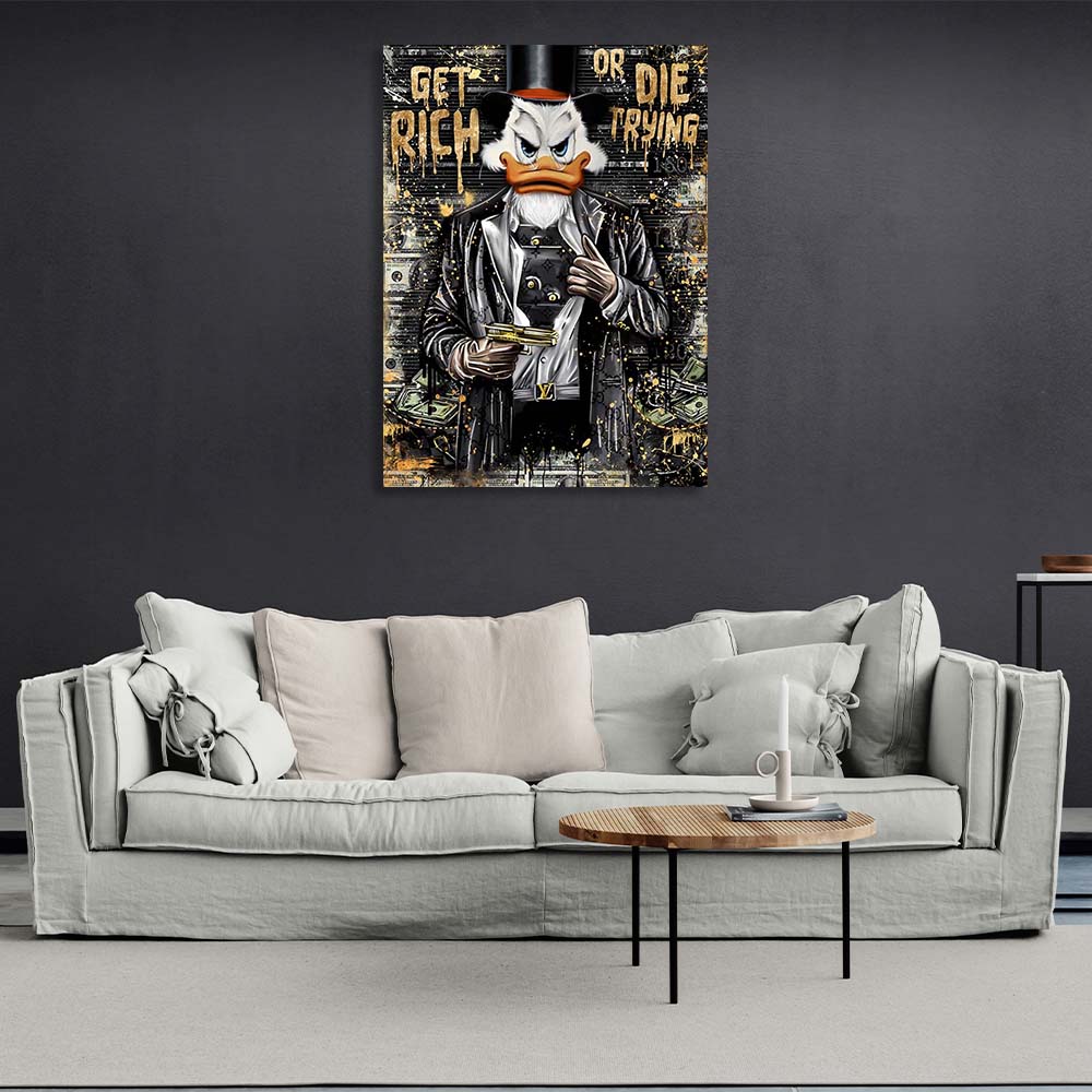 Scrooge with a pistol in an armored vest Inspirational Canvas Wall Art Print