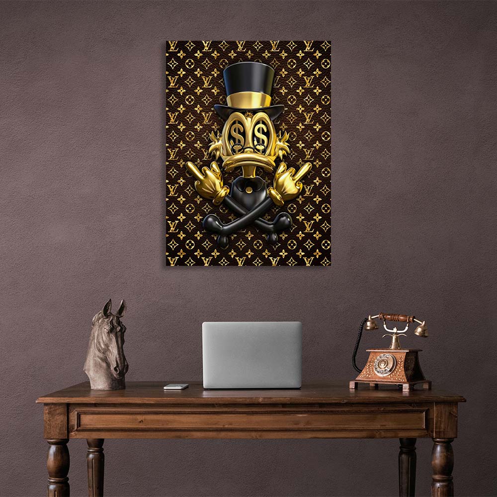 Scrooge ist golden im Hintergrund von Chanel Inspirational Canvas Wall Art Print